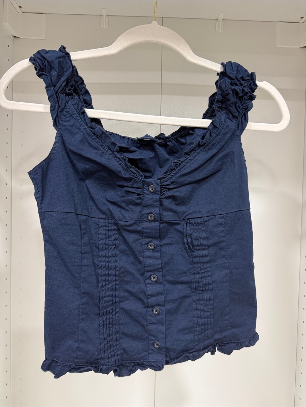 Brandy Melville Navy Ruffled Strap Button-Front Camisole
